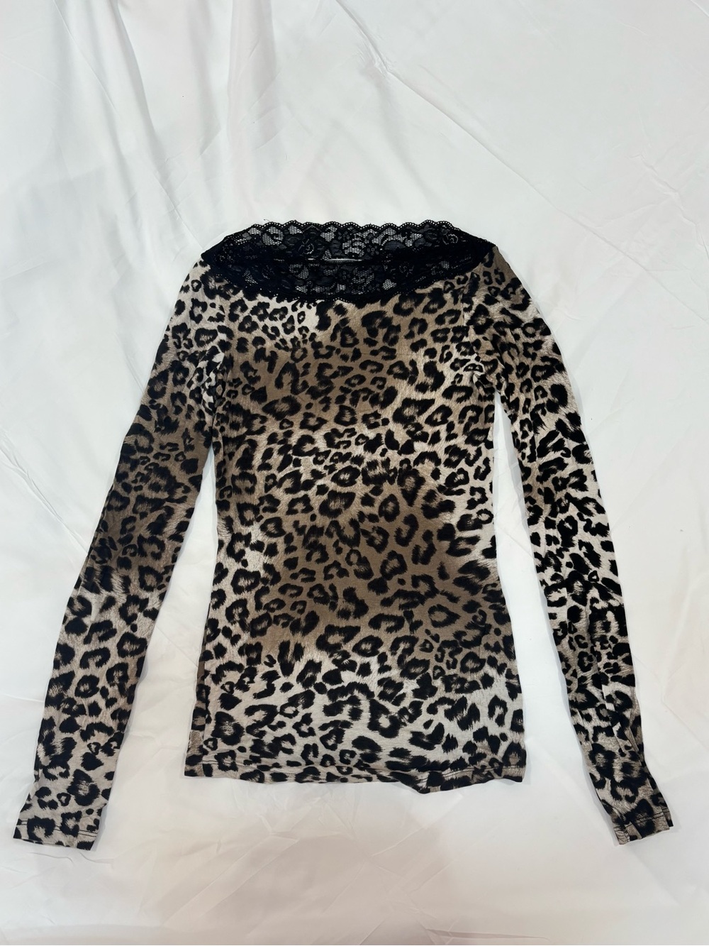 Y2K Tezenis Leopard Print Lace Long Sleeve Top Size S/M